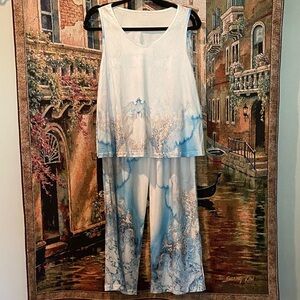 Elegant Blue and White Women's Sleepwear Set